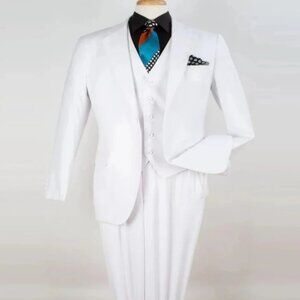 Pleated Suit - Mens Suits With Pleated Pant - Regular Fit Suit - Classic Fit Whi